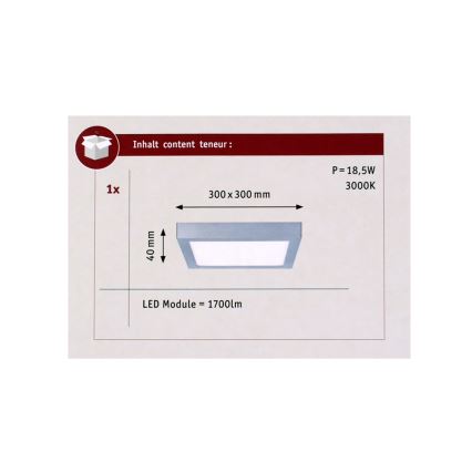 Paulmann 70650 - LED/17W Plafon LUNAR 230V 30x30 cm matowy chrom