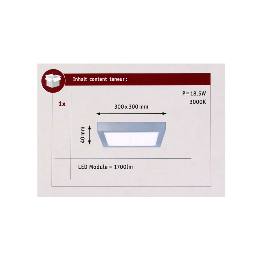 Paulmann 70650 - LED/17W Plafon LUNAR 230V 30x30 cm matowy chrom