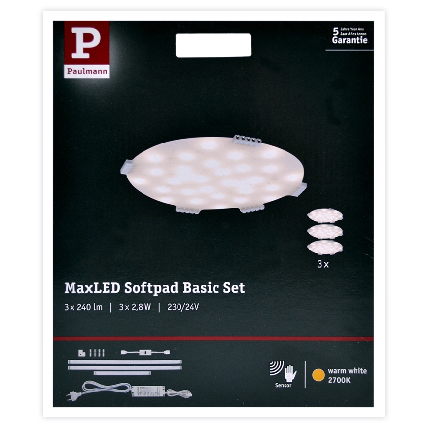Paulmann 70711 - ZESTAW 3xLED/2,8W Oświetlenie mebli z czujnikiem SOFTPAD 230V 2700K