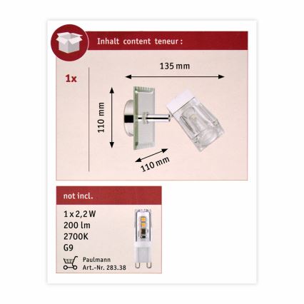 Paulmann 70840 - 1xG9/20W IP44 Reflekotr łazienkowy TRABANI 230V