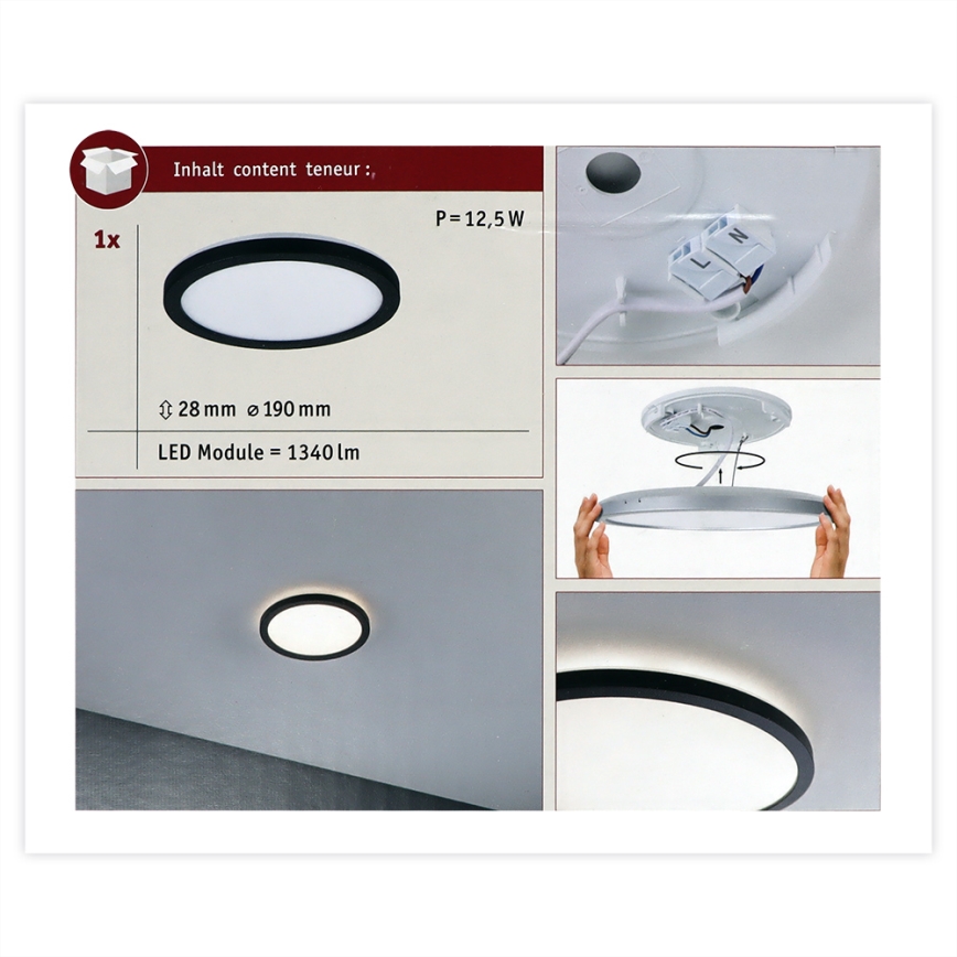 Paulmann 70997 - LED/11,2W Panel natynkowy ATRIA 230V 3000K śr. 19 cm czarny