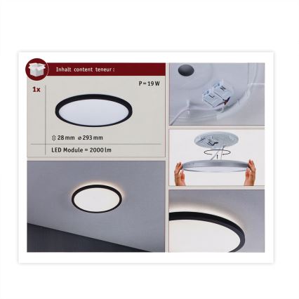 Paulmann 70998 - LED/16W Panel natynkowy ATRIA 230V 3000K śr. 29,3 cm czarny