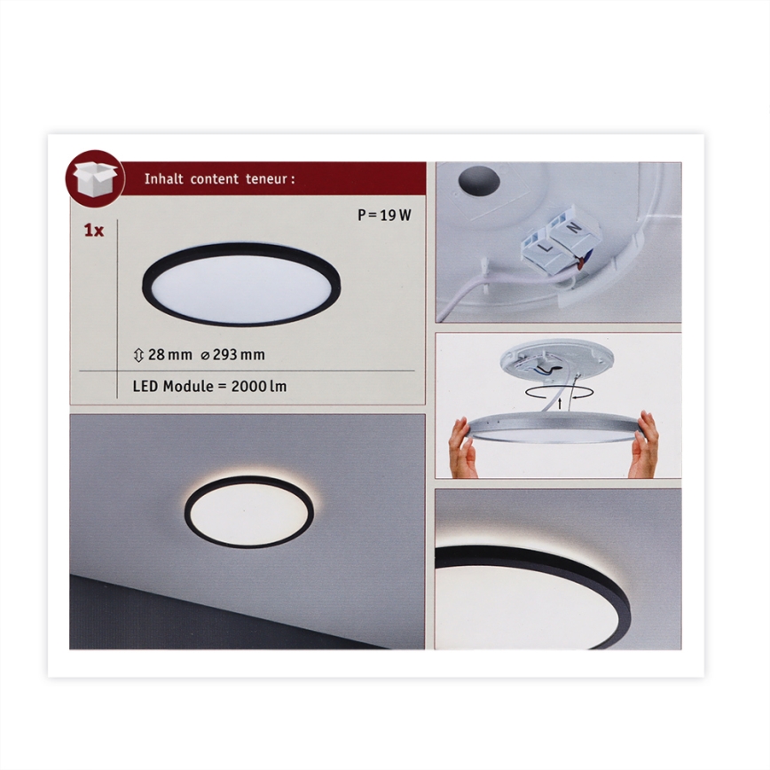 Paulmann 70998 - LED/16W Panel natynkowy ATRIA 230V 3000K śr. 29,3 cm czarny