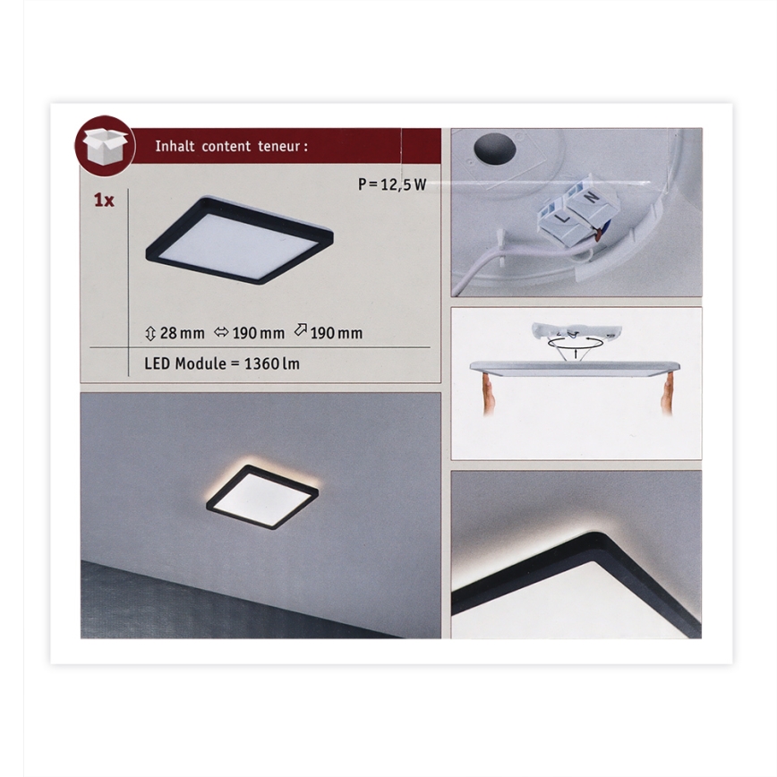 Paulmann 71000 - LED/11,2W Panel natynkowy ATRIA 230V 3000K 19x19 cm czarny