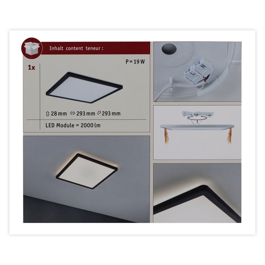 Paulmann 71001 - LED/16W Panel natynkowy ATRIA 230V 3000K 29,3x29,3 cm czarny