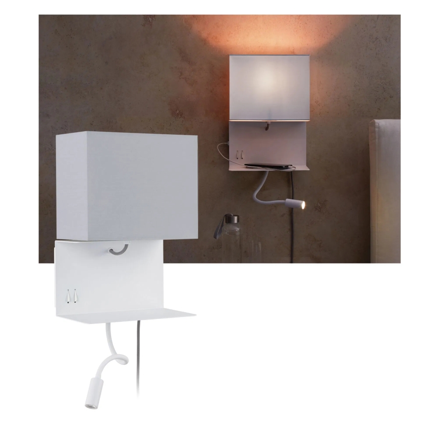 Paulmann 78913 - LED/2,5W + 1xE27/40W Kinkiet z półką i portem USB MERANI 230V biały