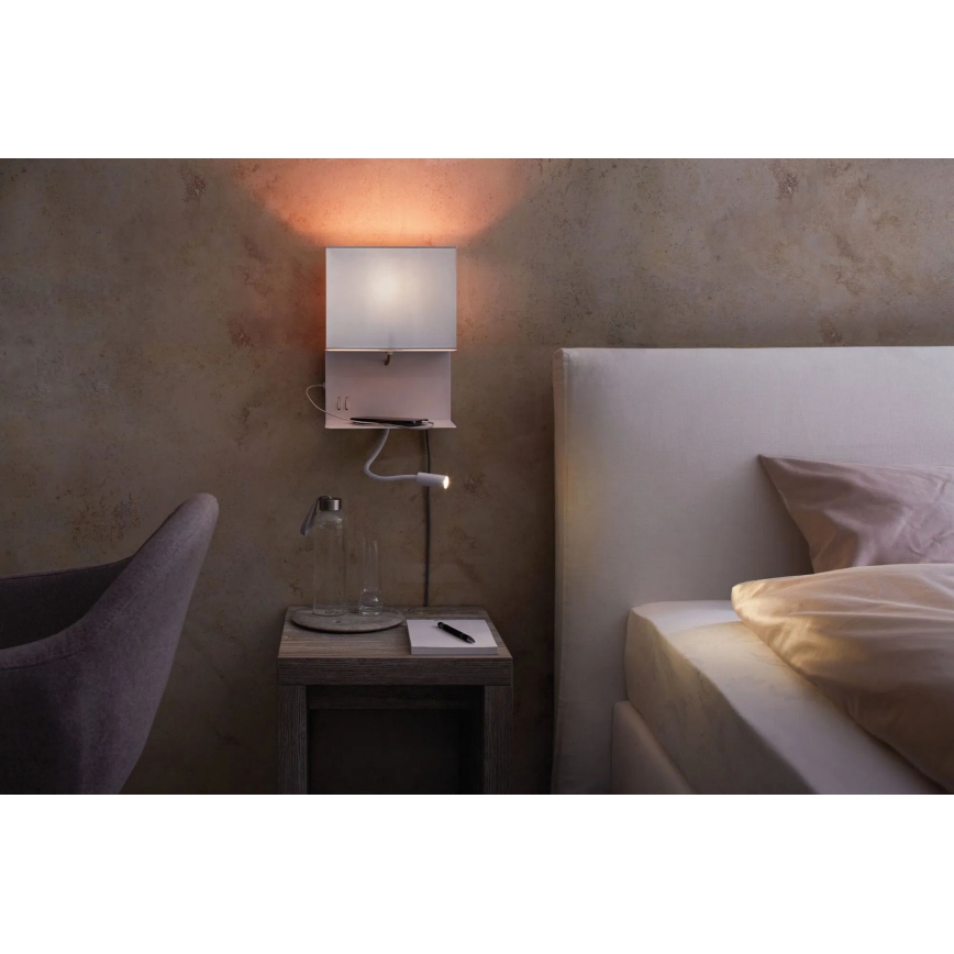 Paulmann 78913 - LED/2,5W + 1xE27/40W Kinkiet z półką i portem USB MERANI 230V biały