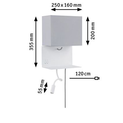 Paulmann 78913 - LED/2,5W + 1xE27/40W Kinkiet z półką i portem USB MERANI 230V biały