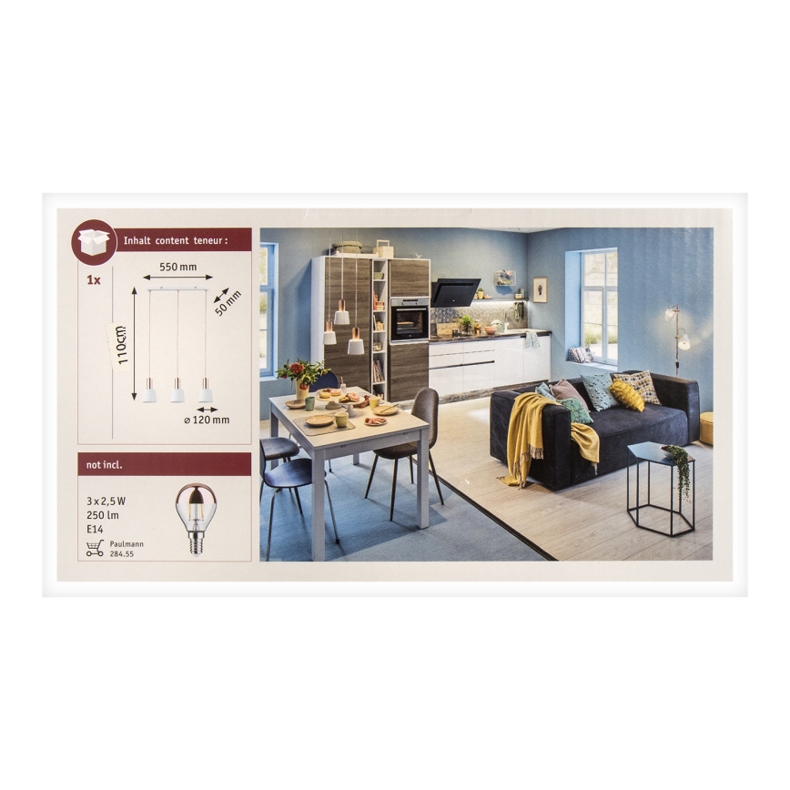 Paulmann 79657 - 3xE14/20W Żyrandol na lince NEORDIC HALDAR 230V