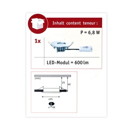 Paulmann 79668 - LED/6,8W IP44 Oprawa wpuszczana łazienkowa HOUSE 230V