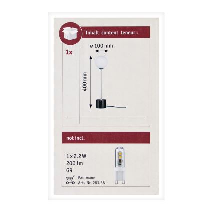 Paulmann 79688 - 1xG9/10W Lampka stołowa NEORDIC MOA 230V