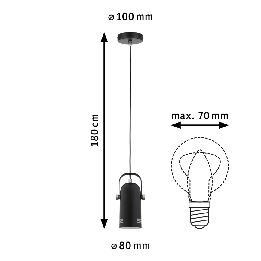 Paulmann 79766 - 1xE27/15W Lampa wisząca na lince LAVEA 230V czarna