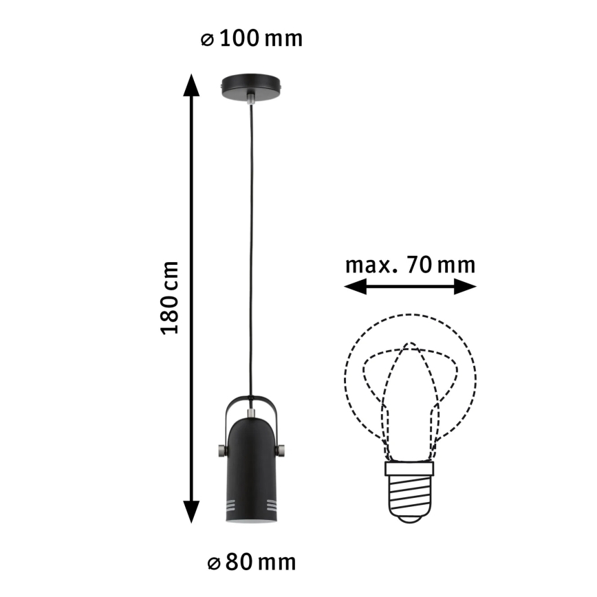 Paulmann 79766 - LED 1xE27/8W Lampa wisząca LAVEA na przewodzie 230V czarna