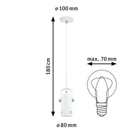 Paulmann 79767 - Lampa wisząca na przewodzie LAVEA, 1x E27/15W, 230V, biała
