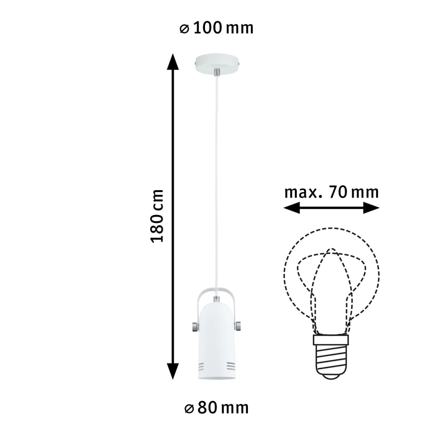 Paulmann 79767 - Lampa wisząca na przewodzie LAVEA, 1x E27/15W, 230V, biała