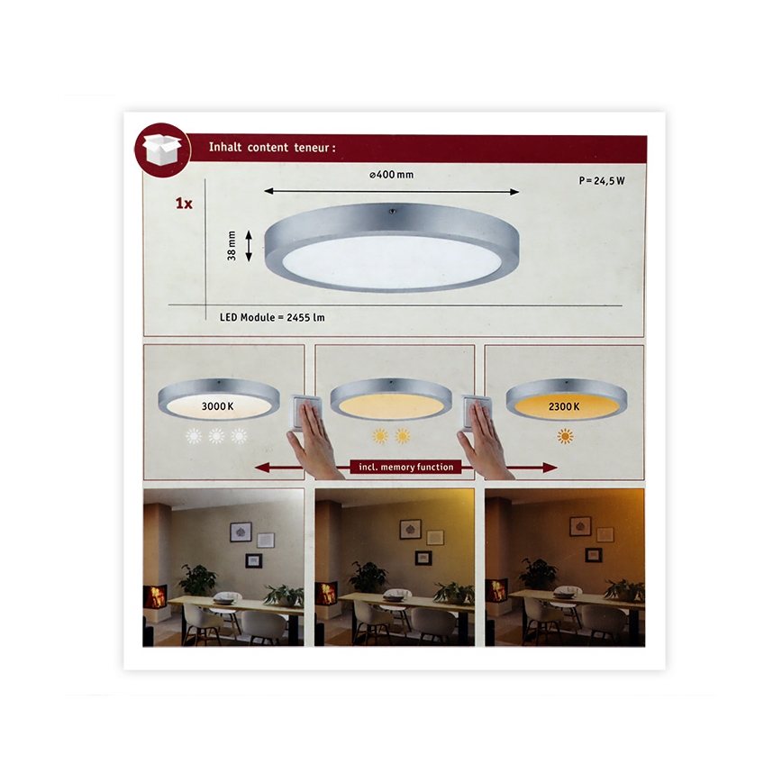 Paulmann 79802 - LED/21W Plafon CARPO 230V 2300/2500/3000K