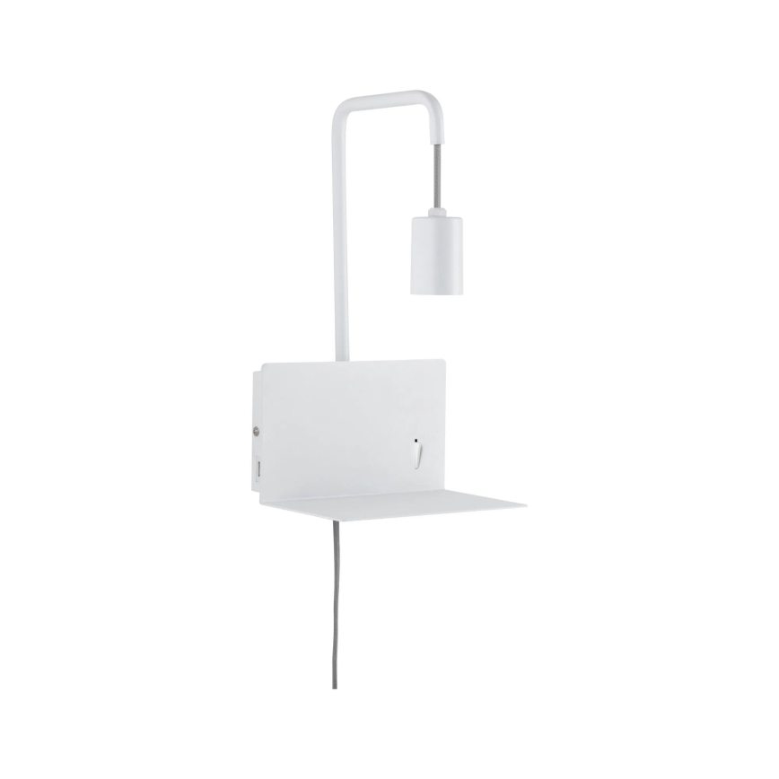 Paulmann 79812 - 1xE27/40W Kinkiet z półką i portem USB CALVANI 230V biały