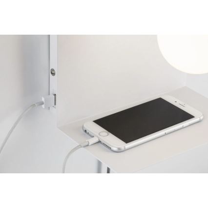 Paulmann 79812 - 1xE27/40W Kinkiet z półką i portem USB CALVANI 230V biały