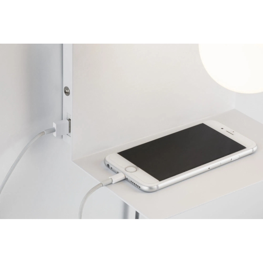 Paulmann 79812 - 1xE27/40W Kinkiet z półką i portem USB CALVANI 230V biały