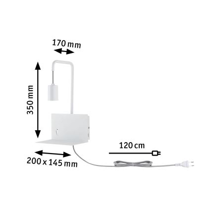 Paulmann 79812 - 1xE27/40W Kinkiet z półką i portem USB CALVANI 230V biały