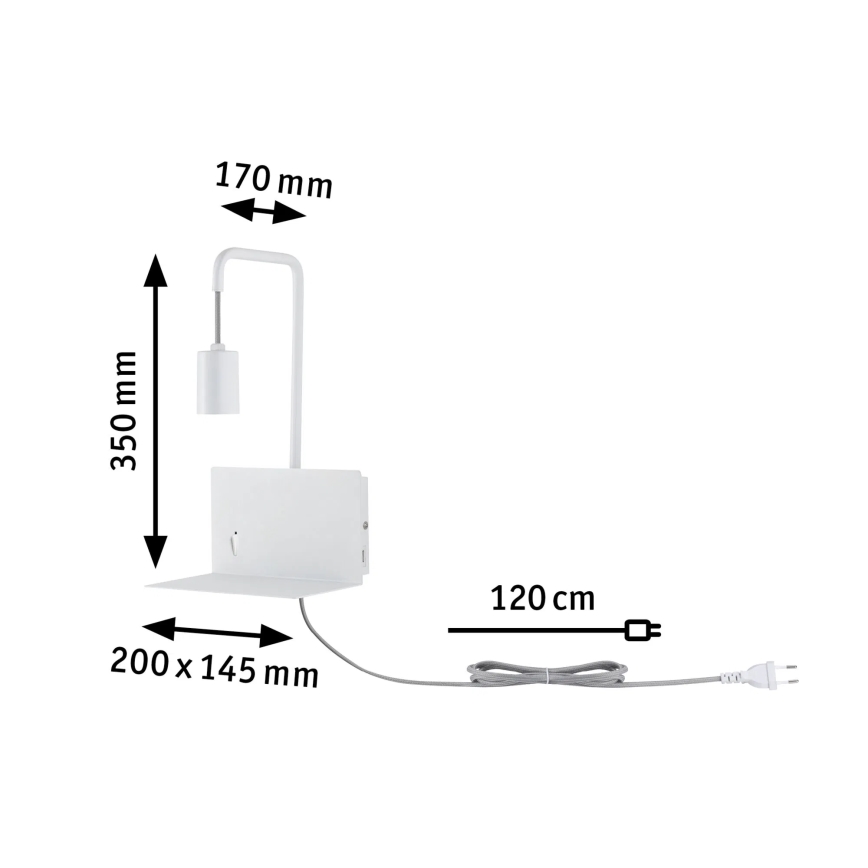 Paulmann 79812 - 1xE27/40W Kinkiet z półką i portem USB CALVANI 230V biały