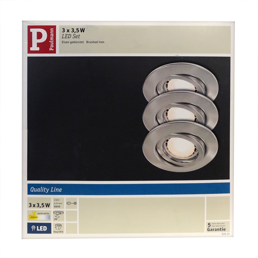 Paulmann 92025 - SET 3x LED Oprawa wpuszczana QUALITY LINE 3xGU10-LED/3,5W