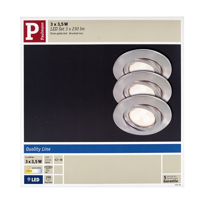 Paulmann 92026 - SET 3x LED Oprawa wpuszczana QUALITY LINE 3xGU10-LED/3,5W