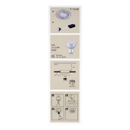 Paulmann 92026 - SET 3x LED Oprawa wpuszczana QUALITY LINE 3xGU10-LED/3,5W