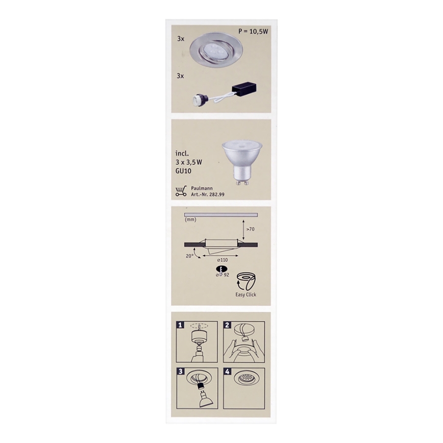 Paulmann 92026 - SET 3x LED Oprawa wpuszczana QUALITY LINE 3xGU10-LED/3,5W