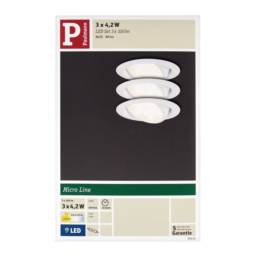 Paulmann 92091 - ZESTAW 3x LED Oprawa wpuszczana 3xLED/4,2W/230V