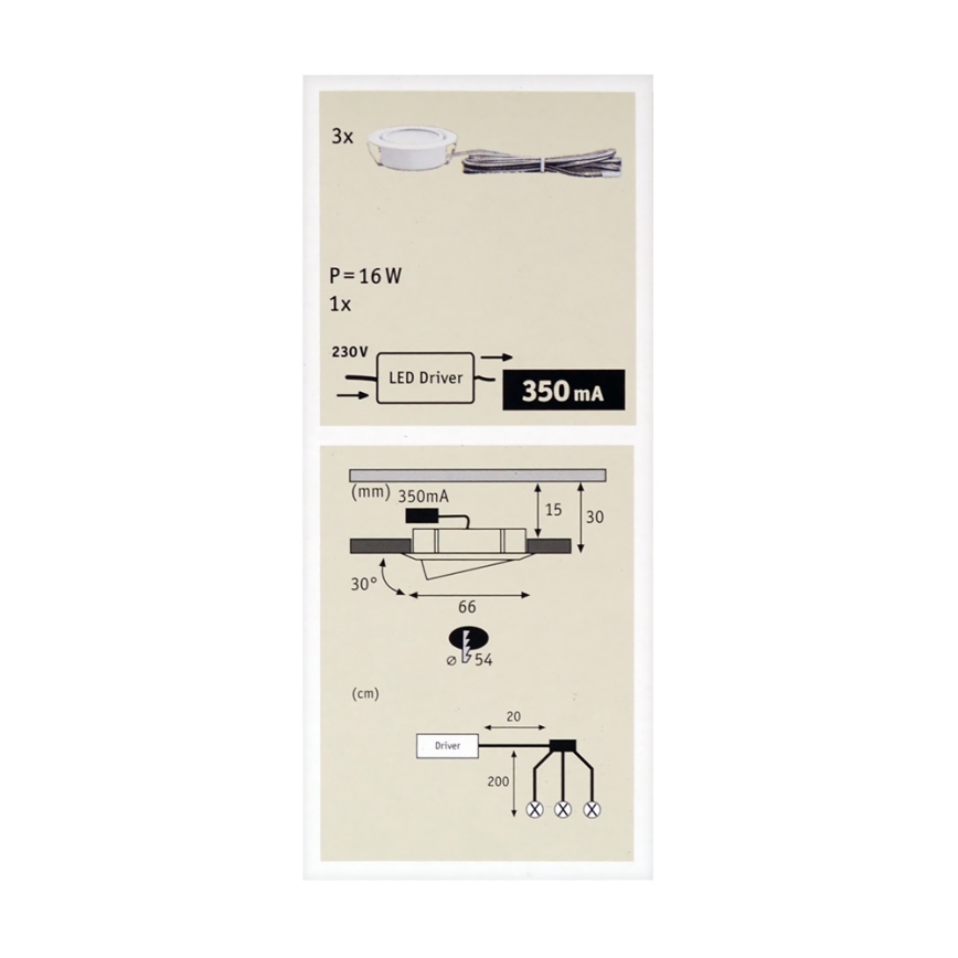 Paulmann 92091 - ZESTAW 3x LED Oprawa wpuszczana 3xLED/4,2W/230V