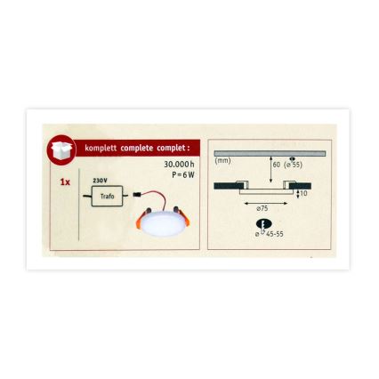 Paulmann 92387 - LED/4,5W IP44 Łazienkowa oprawa wpuszczana VARIFIT 230V