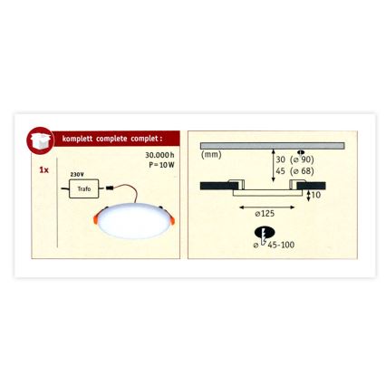 Paulmann 92388 - LED/10W IP44 Oprawa wpuszczana łazienkowa VARIFIT 230V