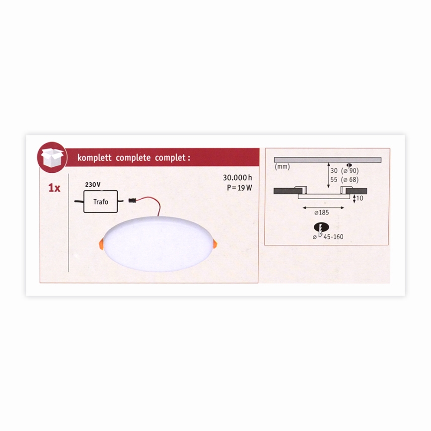Paulmann 92389 - LED/17W IP44 Oprawa wpuszczana łazienkowa VARIFIT 230V