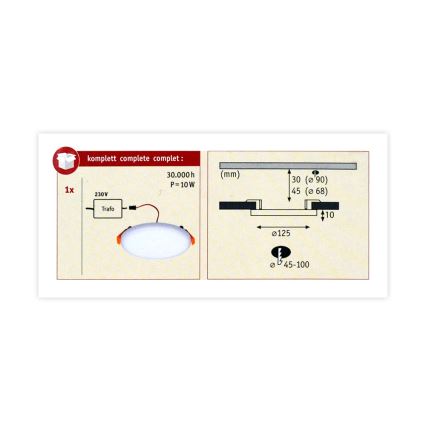 Paulmann 92391 - LED/8,5W IP44 Oprawa łazienkowa wpuszczana VARIFIT 230V