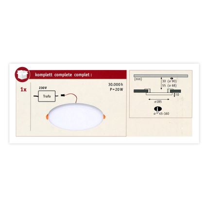 Paulmann 92392 - LED/17,5W IP44 Łazienkowa oprawa wpuszczana VARIFIT 230V