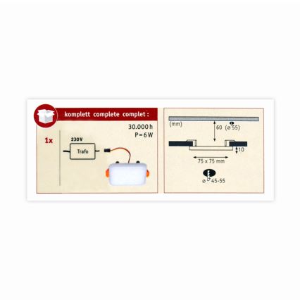 Paulmann 92393 - LED/4,5W IP44 Łazienkowa oprawa wpuszczana VARIFIT 230V