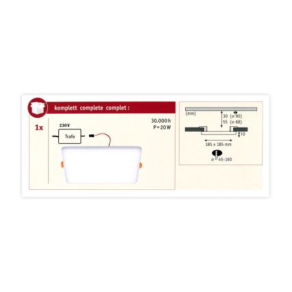 Paulmann 92398 - LED/17,5W IP44 Łazienkowa oprawa wpuszczna VARIFIT 230V