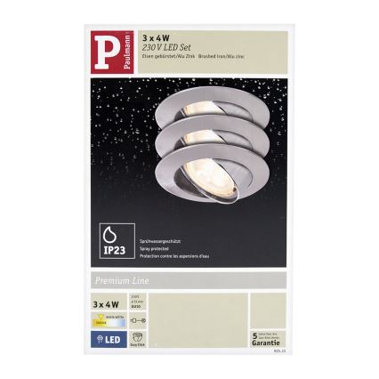 Paulmann 92533 - SET 3x Oprawa wpuszczana PREMIUM LINE 3xGU10-LED/4W/230V