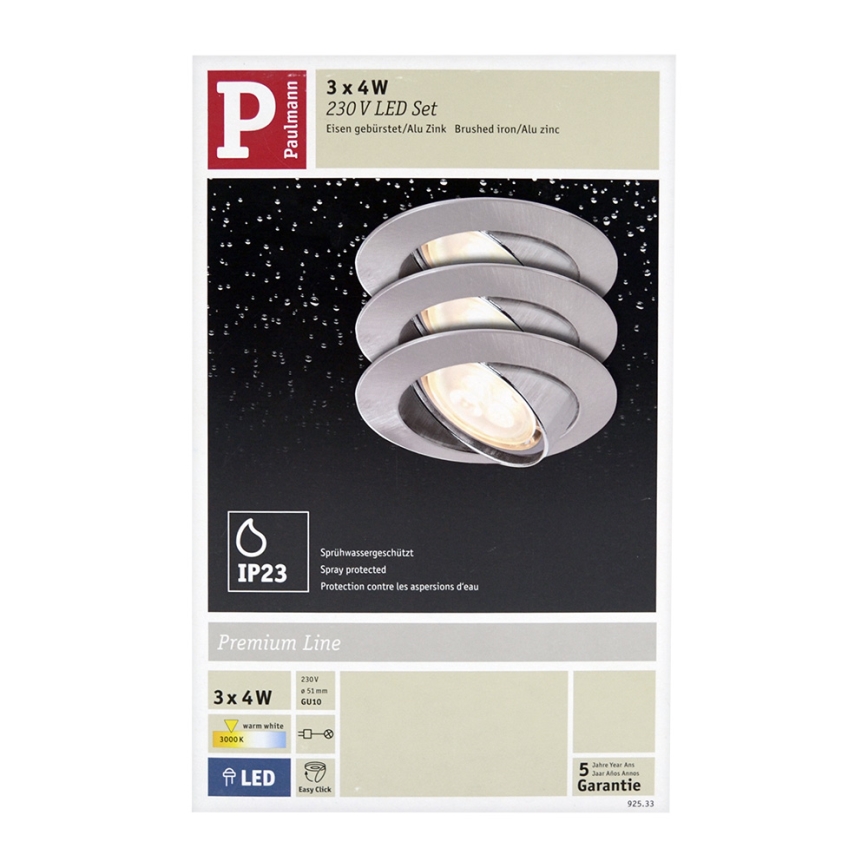 Paulmann 92533 - SET 3x Oprawa wpuszczana PREMIUM LINE 3xGU10-LED/4W/230V