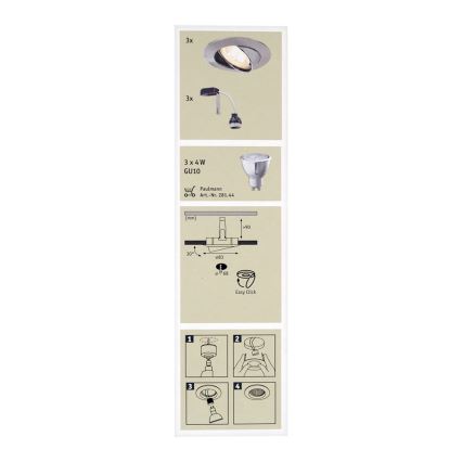 Paulmann 92533 - SET 3x Oprawa wpuszczana PREMIUM LINE 3xGU10-LED/4W/230V