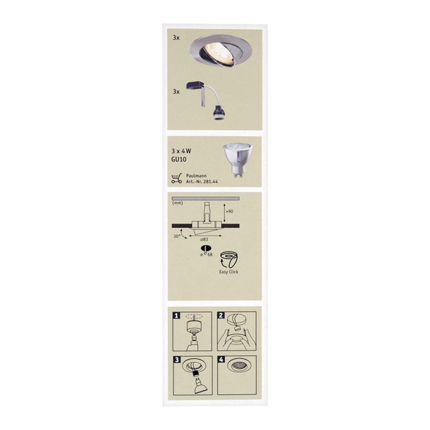 Paulmann 92533 - SET 3x Oprawa wpuszczana PREMIUM LINE 3xGU10-LED/4W/230V