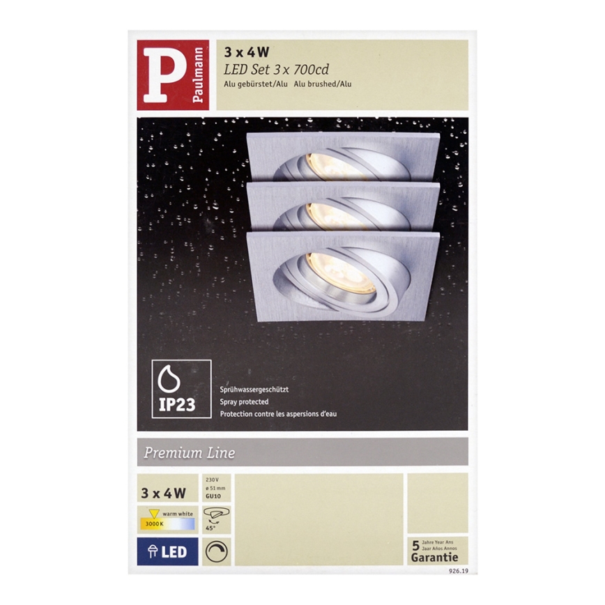 Paulmann 92619 - SET 3x LED Oprawa wpuszczana PREMIUM LINE 3xGU10-LED/4W/230V