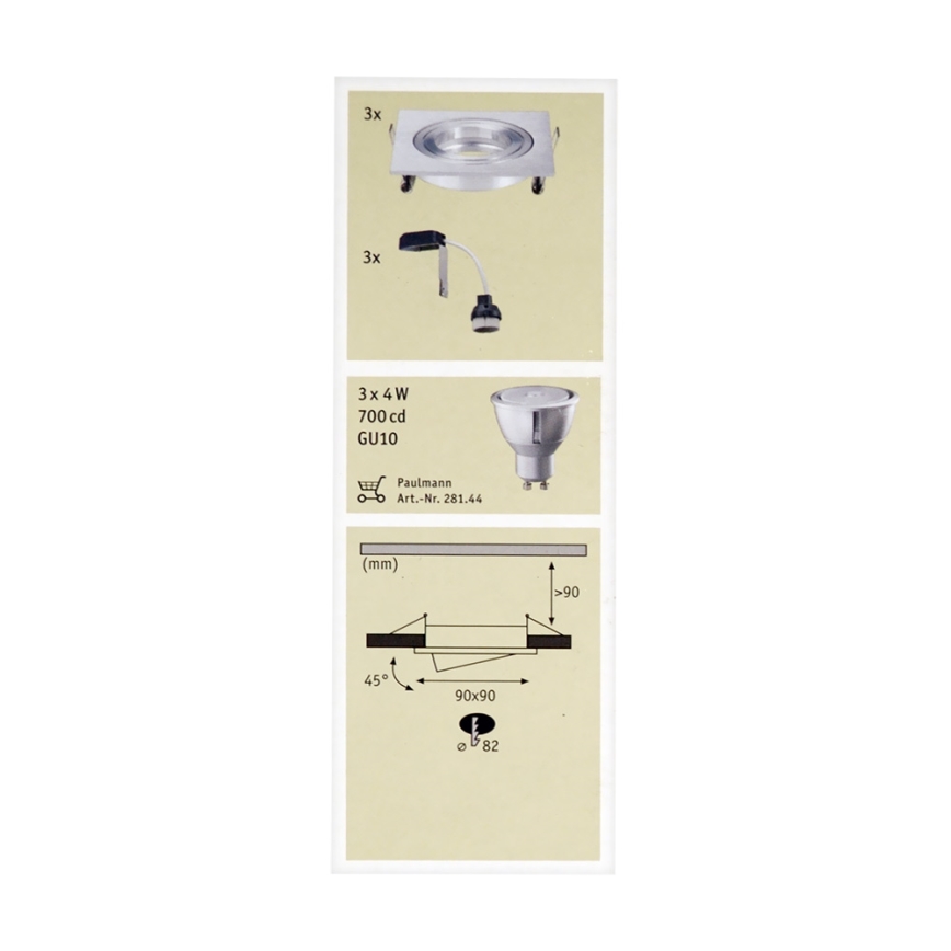 Paulmann 92619 - SET 3x LED Oprawa wpuszczana PREMIUM LINE 3xGU10-LED/4W/230V