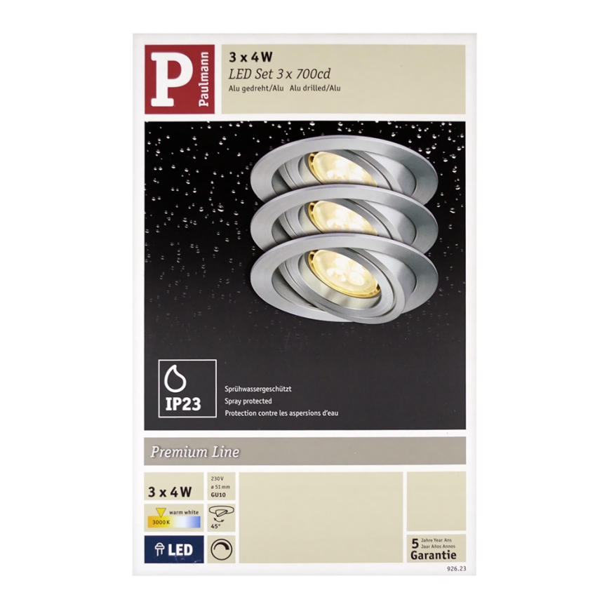 Paulmann 92623 - ZESTAW 3xLED-GU10/4W Ściemnialna łazienkowa oprawa wpuszczana PREMIUM 230V