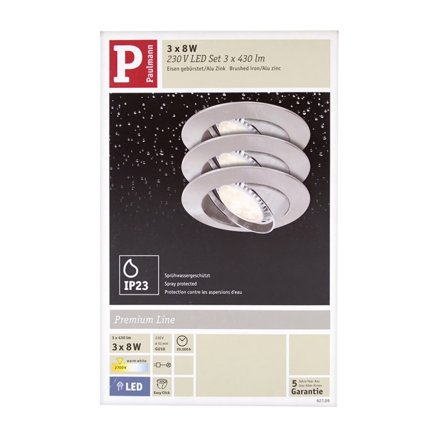 Paulmann 92709 - ZESTAW 3xLED Oprawa wpuszczana 3xGU10/8W/230V