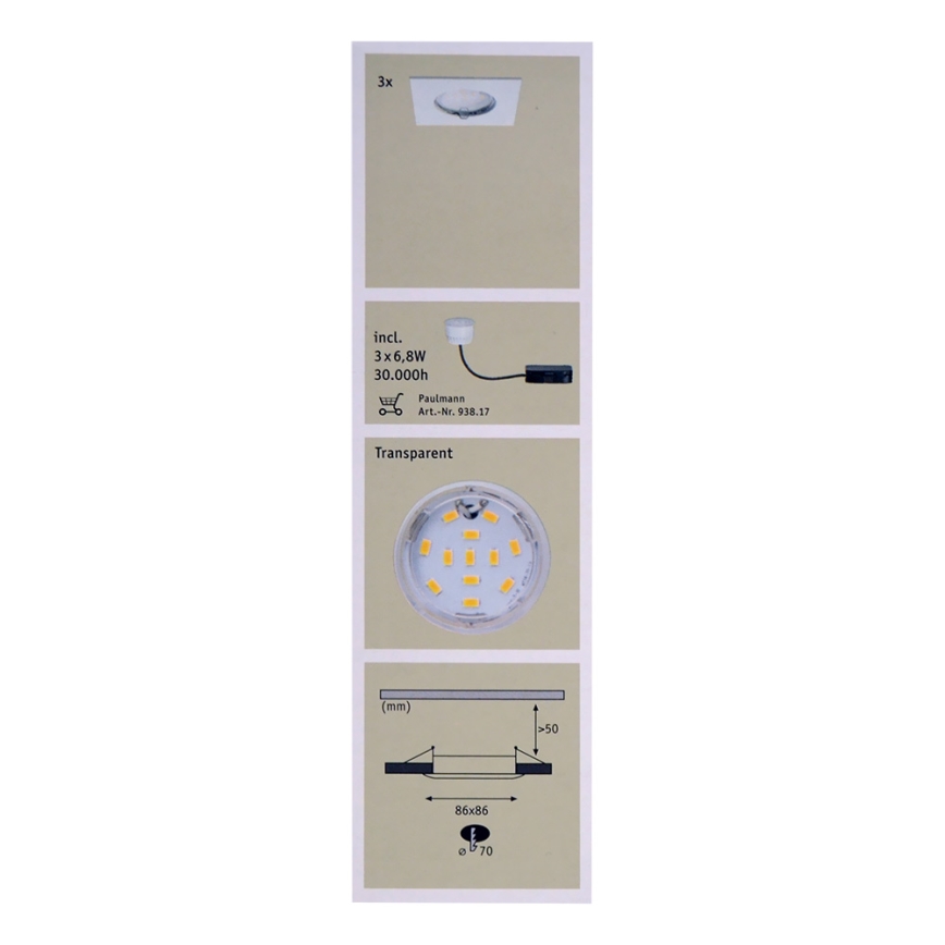 Paulmann 92760 - ZESTAW 3X LED Oprawa wpuszczana COIN LED/6,8W/230V biały