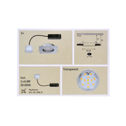 Paulmann 92761 - LED/6,8W Łazienkowa oprawa wpuszczana COIN 230V IP44