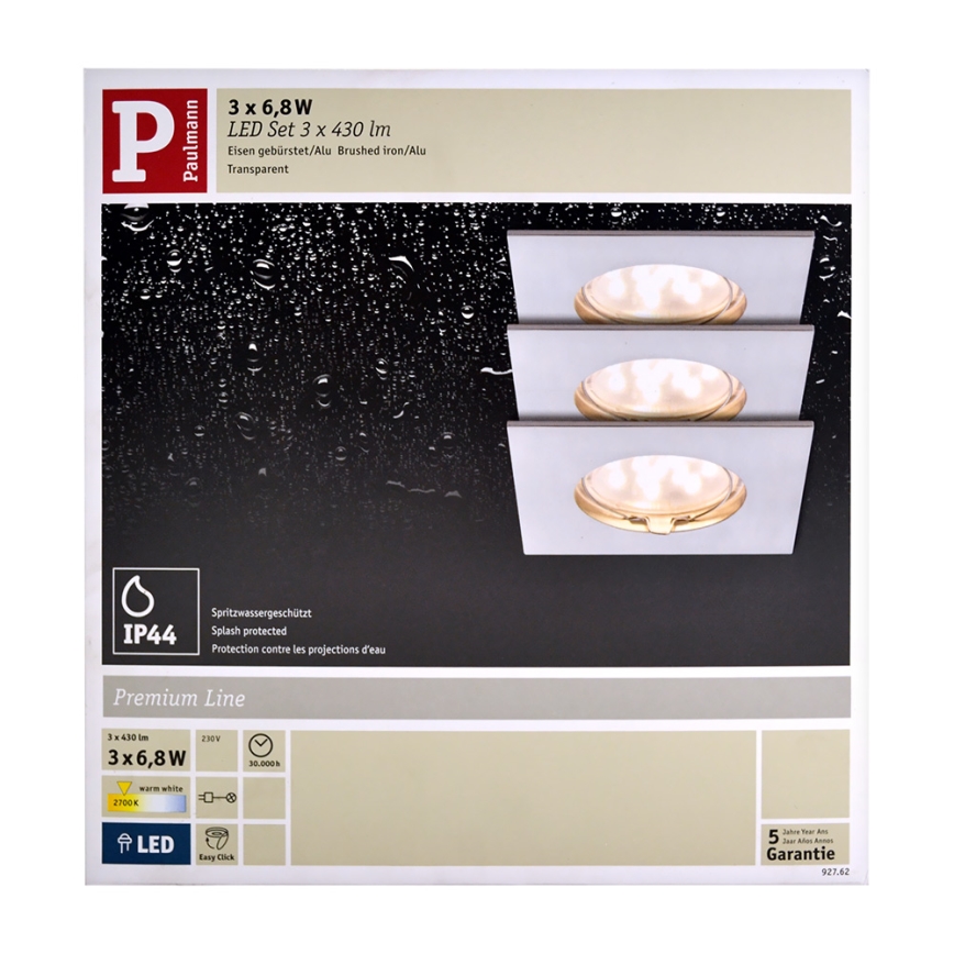 Paulmann 92762 - ZESTAW 3x LED Łazienkowa oprawa wpuszczana COIN 3xLED/6,8W/230V