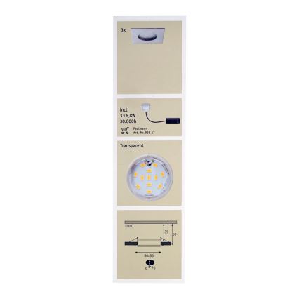 Paulmann 92762 - ZESTAW 3x LED Łazienkowa oprawa wpuszczana COIN 3xLED/6,8W/230V